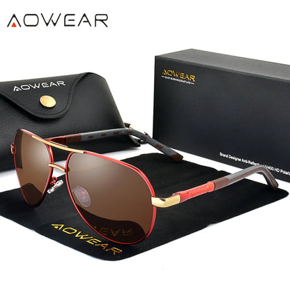 AOWEAR Luftfahrt Polarisierte Sonnenbrille Männer Aluminium Fahren Spiegel Sonnenbrille Männlich Marke Designer Retro Brillen Zubehör gafas
