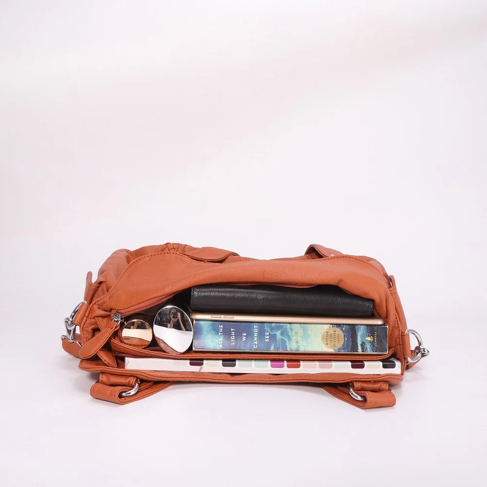 Damen-Handtasche aus PU-Leder mit Mehrfachfächern und Reißverschluss und verstellbarem Schultergurt