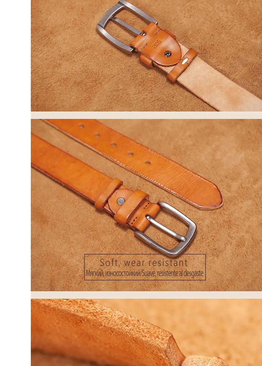 Herren Echtleder-Gürtel Braun Rindsleder 3,8 cm Stiftschnalle Vintage Jeans