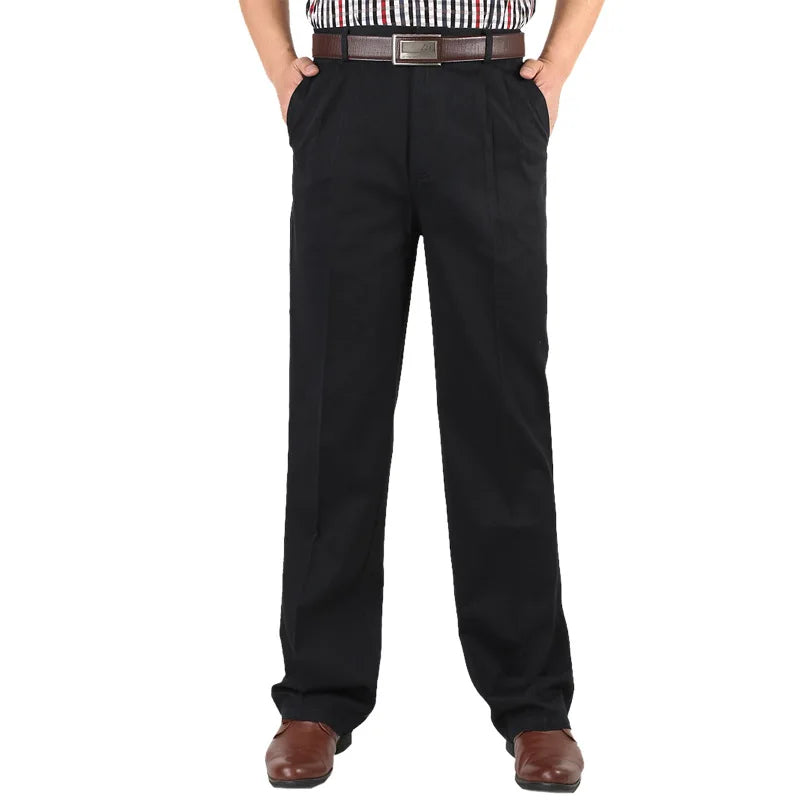 Männer Casual Hosen aus einfarbiger Baumwolle mit hohem Bund und Taschen