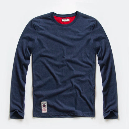 Herren Langarm T-Shirt aus Baumwolle in einfarbigem Design für Frühling und Herbst