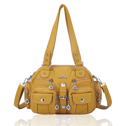 Damen-Schultertasche aus PU-Leder in kompakter Bauweise mit Angenehmer Haptik und Mehrfachfächern