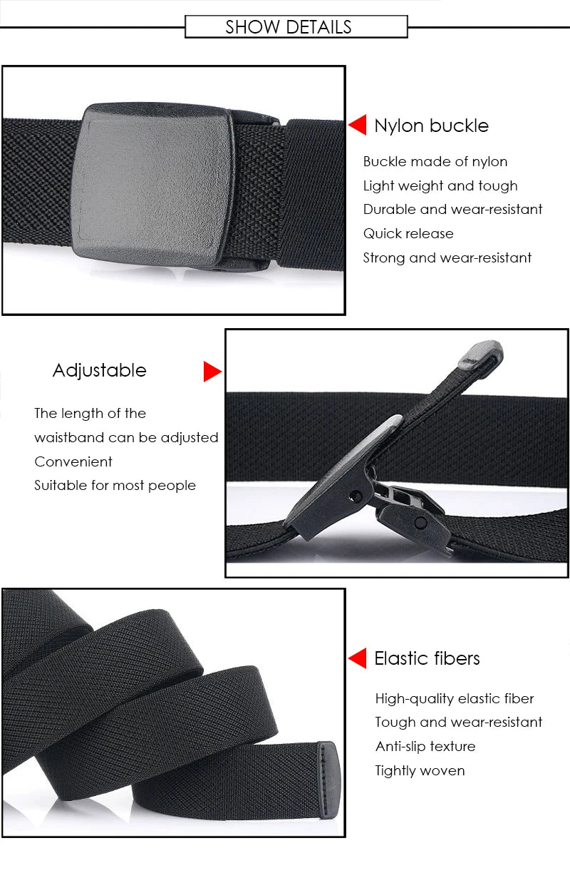 Unisex-Gürtel aus Nylon mit Elastischem Stretchband und Metallfreiem Schnellverschluss Gestreift
