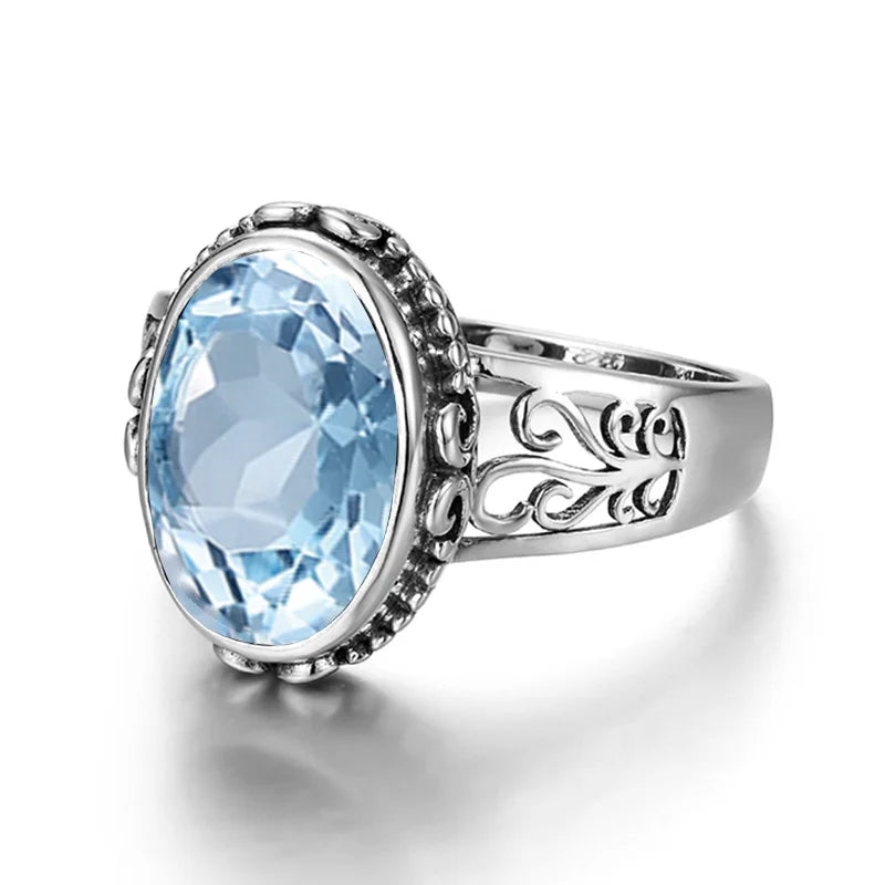Damen-Ring Mit Aquamarin Stein 10x14mm Aus 925er Sterlingsilber Hypoallergen Schmuck Geschenk
