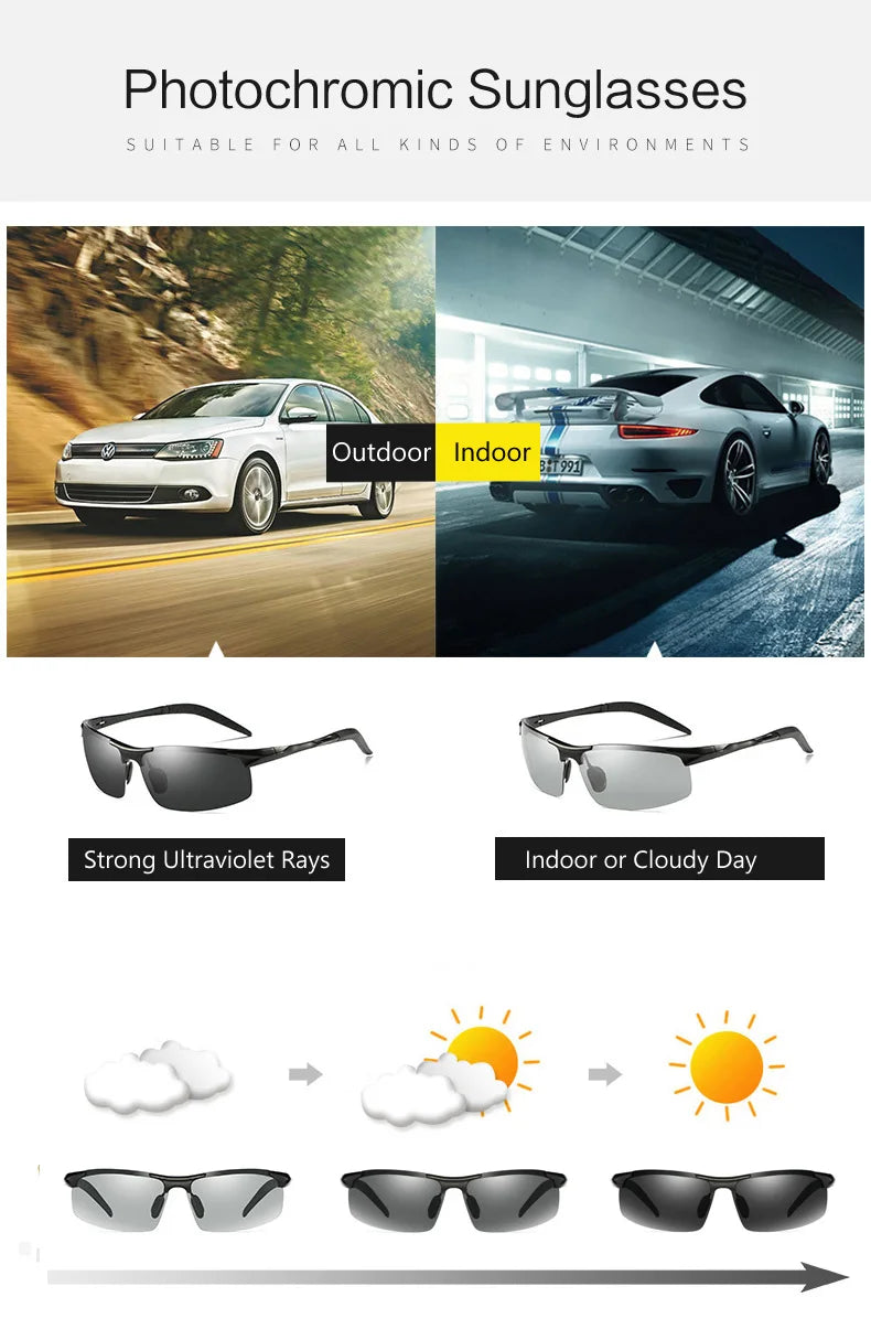 AOWEAR Aluminium Polarisierte Photochrome Sonnenbrille Männer Luxus Qualität Randlose Chameleon Gläser Männlichen Tag Nacht Fahren Sonnenbrille