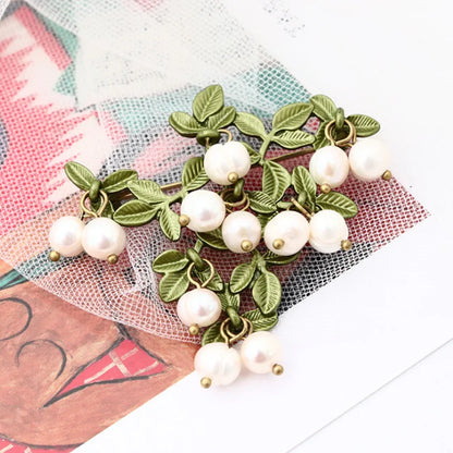 Brosche Cranberry Perle Blatt Grün Pflanze Retro Kragen Schmuck Damen