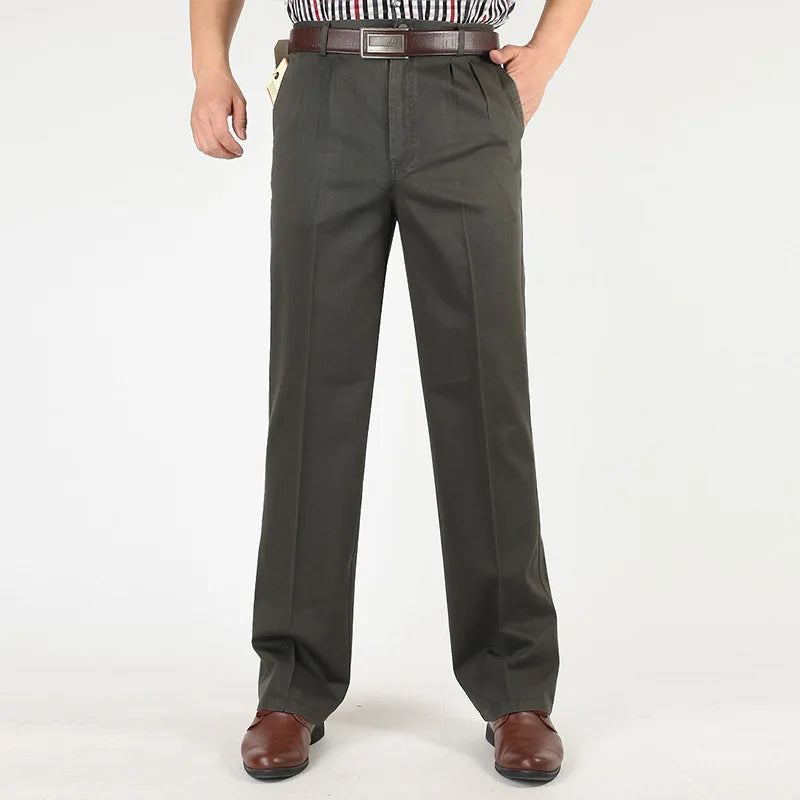Männer Casual Hosen aus einfarbiger Baumwolle mit hohem Bund und Taschen