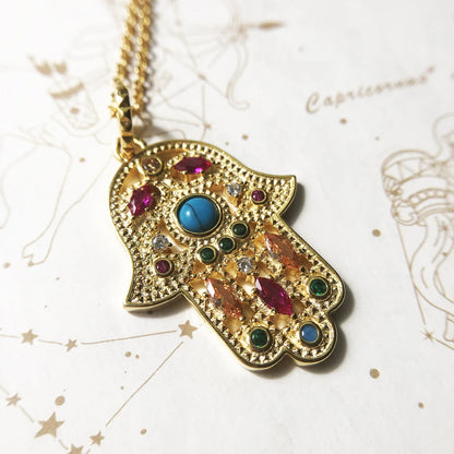 Damen-Halskette Hand der Fatima türkis golden aus Sterlingsilber