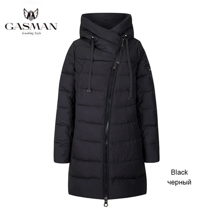 Langer Damen-Winterdaunenmantel mit Gürtel und Kapuze – modisch und warm für kalte Tage