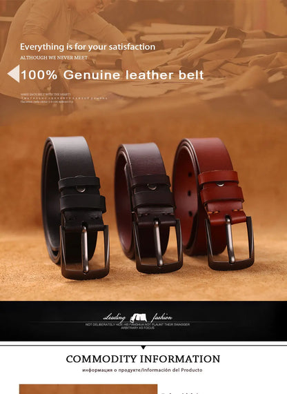 Herren Echtleder-Gürtel 3,8 cm Stiftschnalle Jeans Business Rindsleder Retro