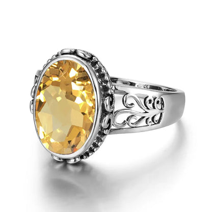 Damen-Ring Aus Silber 925 Mit Gelbem Citrin Oval Handgefertigt Bohemia-Stil Ideal Als Brautschmuck
