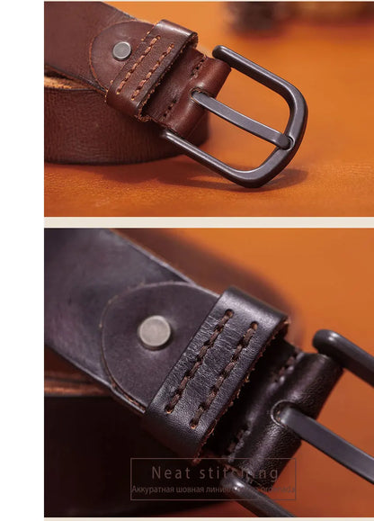 Herren Premium Echtleder-Gürtel Vintage Stiftschnalle Casual 3,8 cm Rindsleder