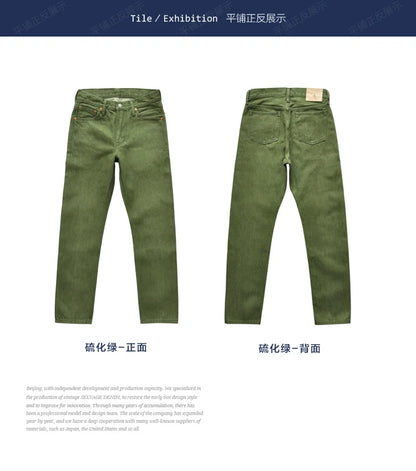 Herren Jeans in Vulkanisiertem Olivgrün mit Slim Fit und Reißverschluss