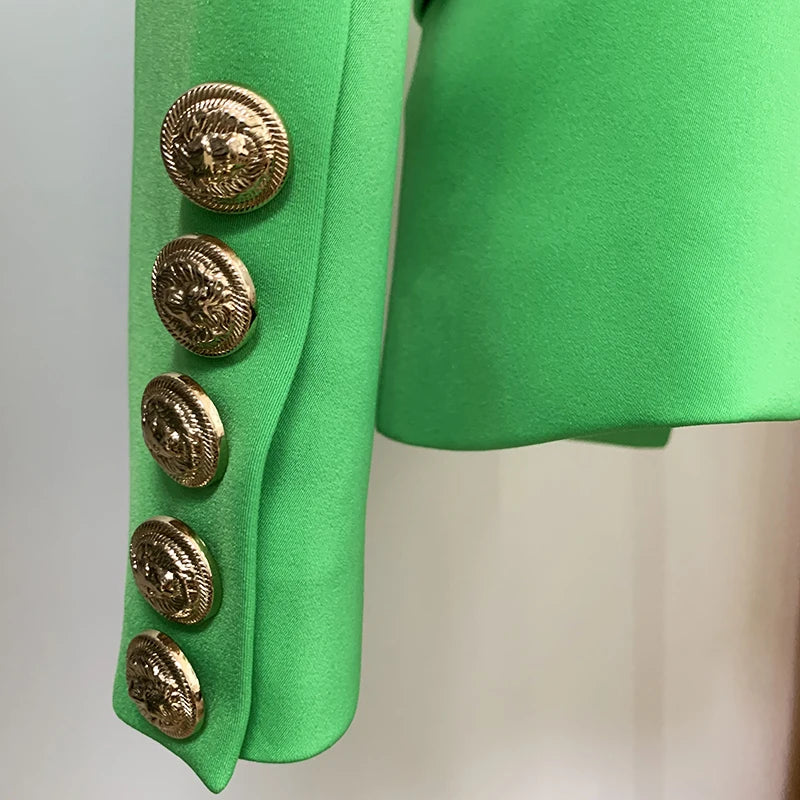Damen-Blazer Slim barock doppelreihig Löwenknopf Apfelgrün