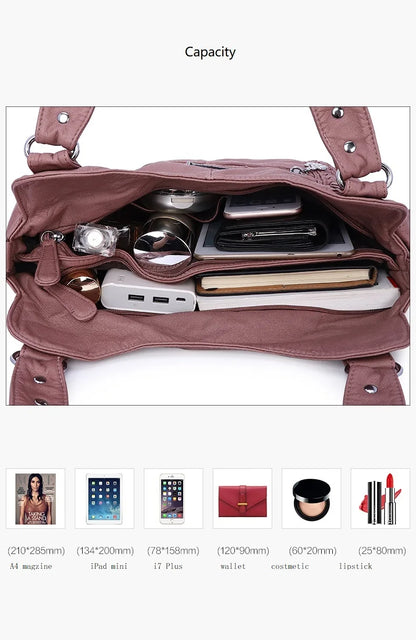 Damen-Schultertasche Aus PU-Leder Mit Reißverschluss Und Innenfächern Großes Stauraumvolumen