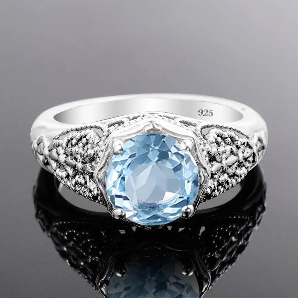 Damen-Ring aus Silber 925 mit Aquamarin Edelstein für Festliche Anlässe und Hochzeit