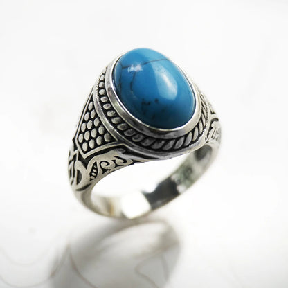 Damen-Ring oval blau ethnisch energetisch aus Sterlingsilber