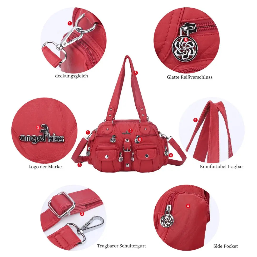 Damen-Schultertasche aus PU-Leder in kompakter Bauweise mit Angenehmer Haptik und Mehrfachfächern