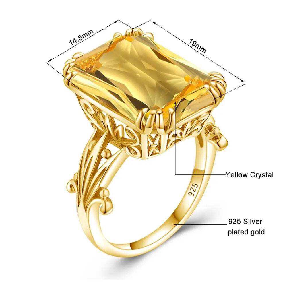 Damen-Ring aus 925er Silber mit großem rechteckigem Citrinstein für eleganten Alltagslook