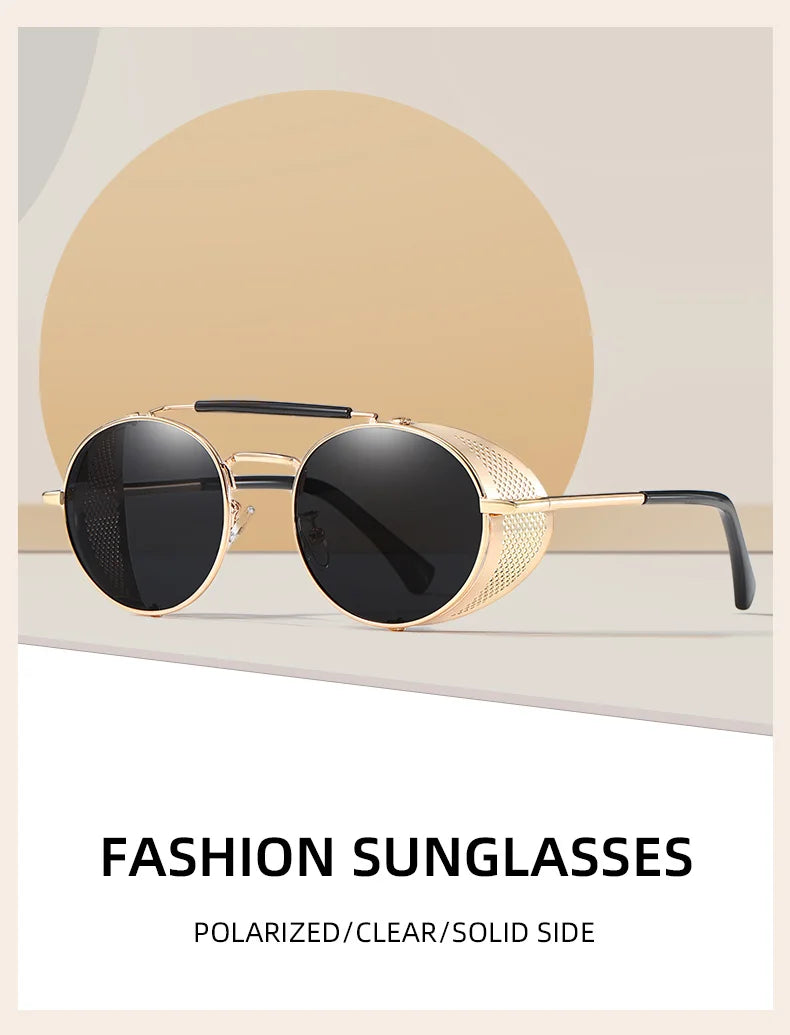 Sonnenbrille Steampunk rund polarisiert UV400 Vintage Herren Damen