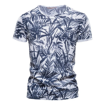 Herren T-Shirt im Hawaii-Stil aus 100 Prozent Baumwolle mit Oansatz Druck