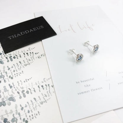 Damen-Ohrstecker rund hellblau Kristall klassisch aus Sterlingsilber