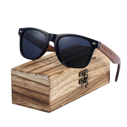 Sonnenbrille Walnuss schwarz polarisiert UV400 Holz Original-Etui Herren