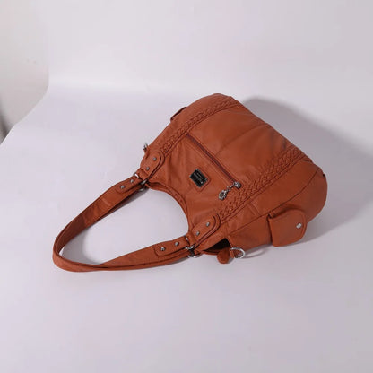 Damen-Schultertasche Silber PU-Leder mit Mehrfachfächern für Alltag und Freizeit