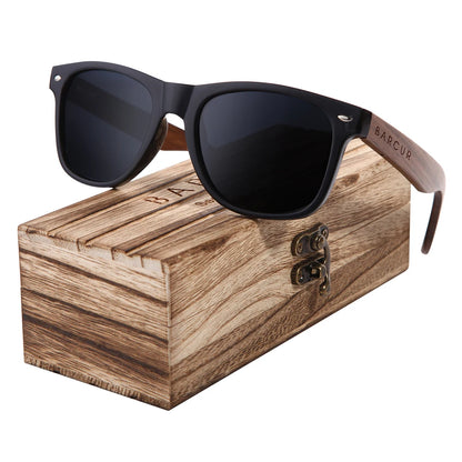 Sonnenbrille Walnuss schwarz polarisiert UV400 Holz Original-Etui Herren