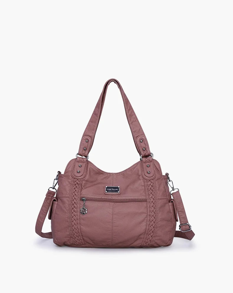 Damen-Handtasche aus PU-Leder mit Mehrfachfächern und Reißverschluss und verstellbarem Schultergurt