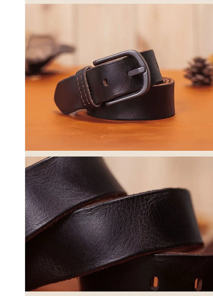 Herren Premium Echtleder-Gürtel Vintage Stiftschnalle Casual 3,8 cm Rindsleder