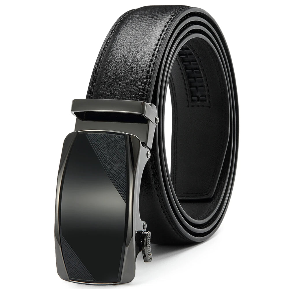Herren Echtleder-Gürtel Luxus 3,5 cm Automatik-Schnalle Rindsleder Verstellbar