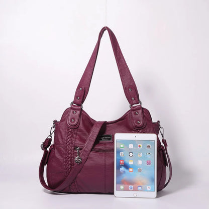 Damen-Schultertasche Aus PU-Leder Mit Reißverschluss Und Innenfächern Großes Stauraumvolumen