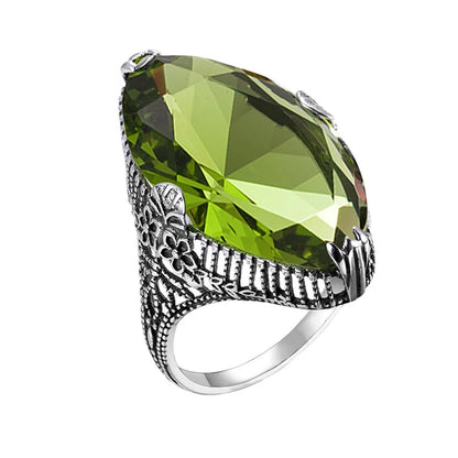 Damen-Ring aus 925 Sterling Silber mit Peridot im Marquise-Schliff, August-Geburtsstein