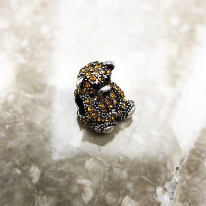 Damen-Charm-Anhänger Teddybär braun Perlen süß aus Sterlingsilber