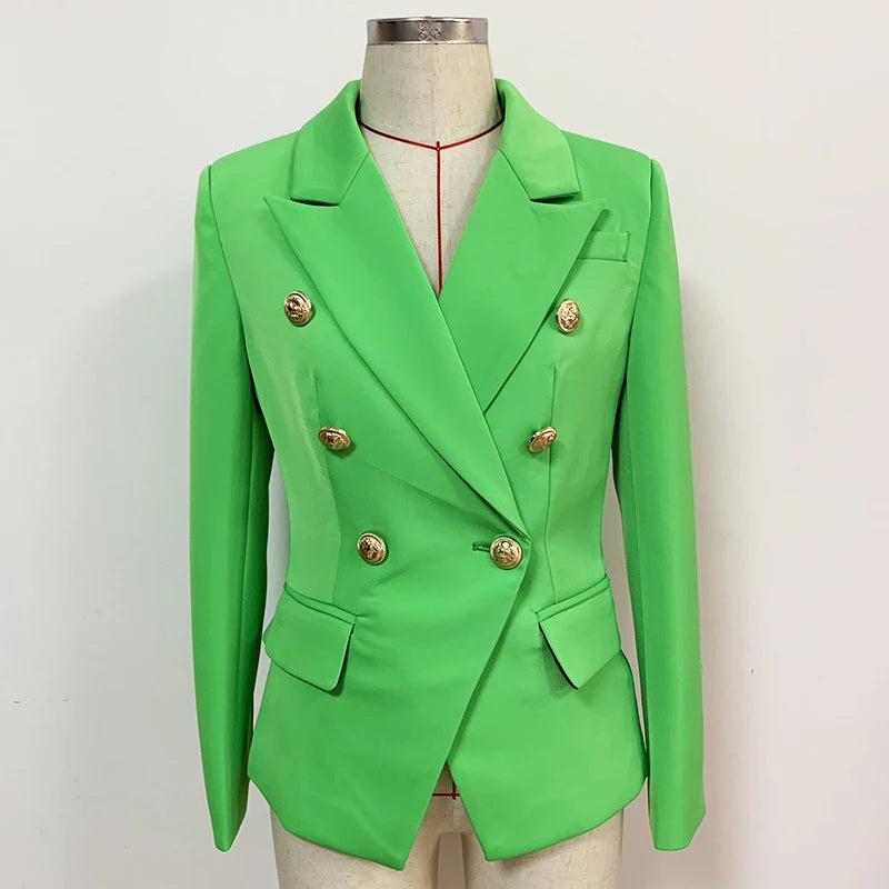 Damen-Blazer Slim barock doppelreihig Löwenknopf Apfelgrün