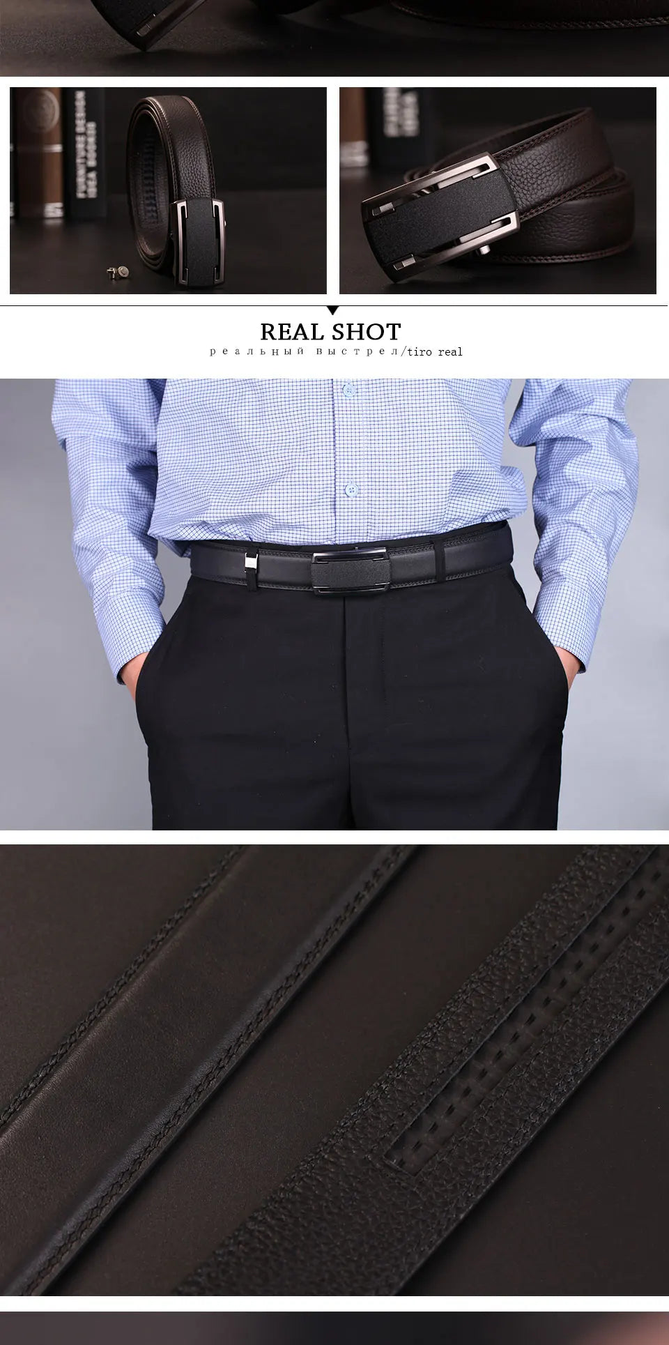 Herren Echtleder-Gürtel Business Casual 3,5 cm Automatik-Schnalle Rindsleder Hochwertig
