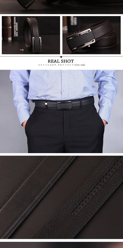 Herren Echtleder-Gürtel Business Casual 3,5 cm Automatik-Schnalle Rindsleder Hochwertig