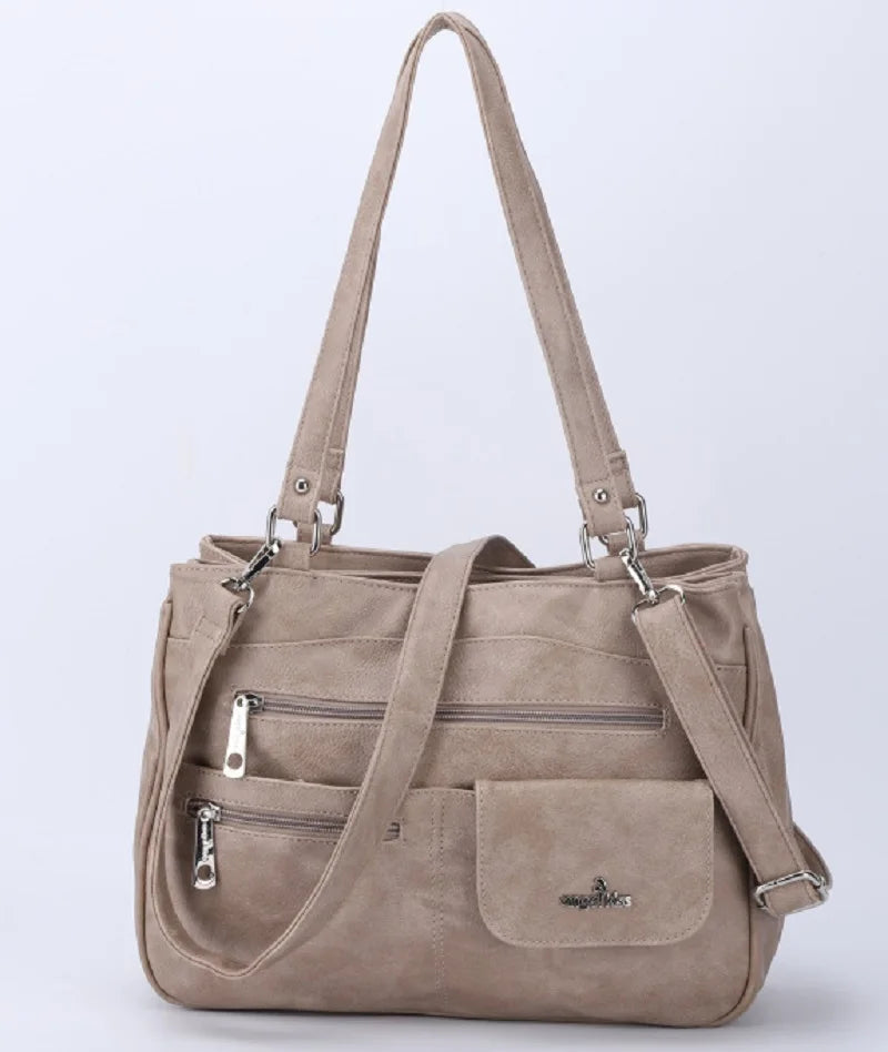 Damen-Handtasche Vintage Schultertasche mit Mehrfachfächern und große Kapazität für iPad und Smartphone