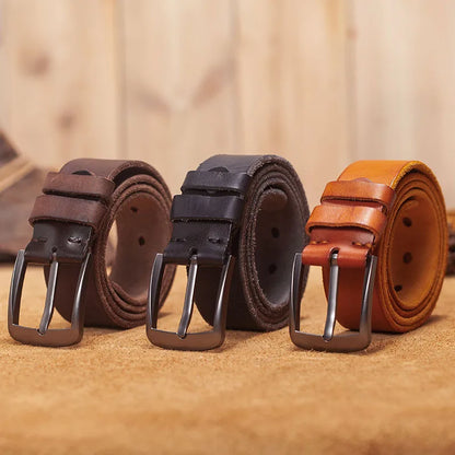Herren Echtleder-Gürtel Retro 3,8 cm Stiftschnalle Metall Top-Qualität Rindsleder