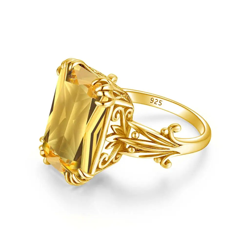 Damen-Ring aus 925er Silber mit großem rechteckigem Citrinstein für eleganten Alltagslook