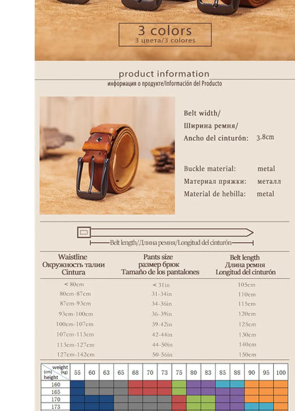 Herren Echtleder-Gürtel Erste Schicht Rindsleder Retro Stiftschnalle Designer Casual