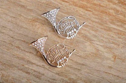 Brosche Trompete Musik Kristall Gold Hijab Korsage Damen