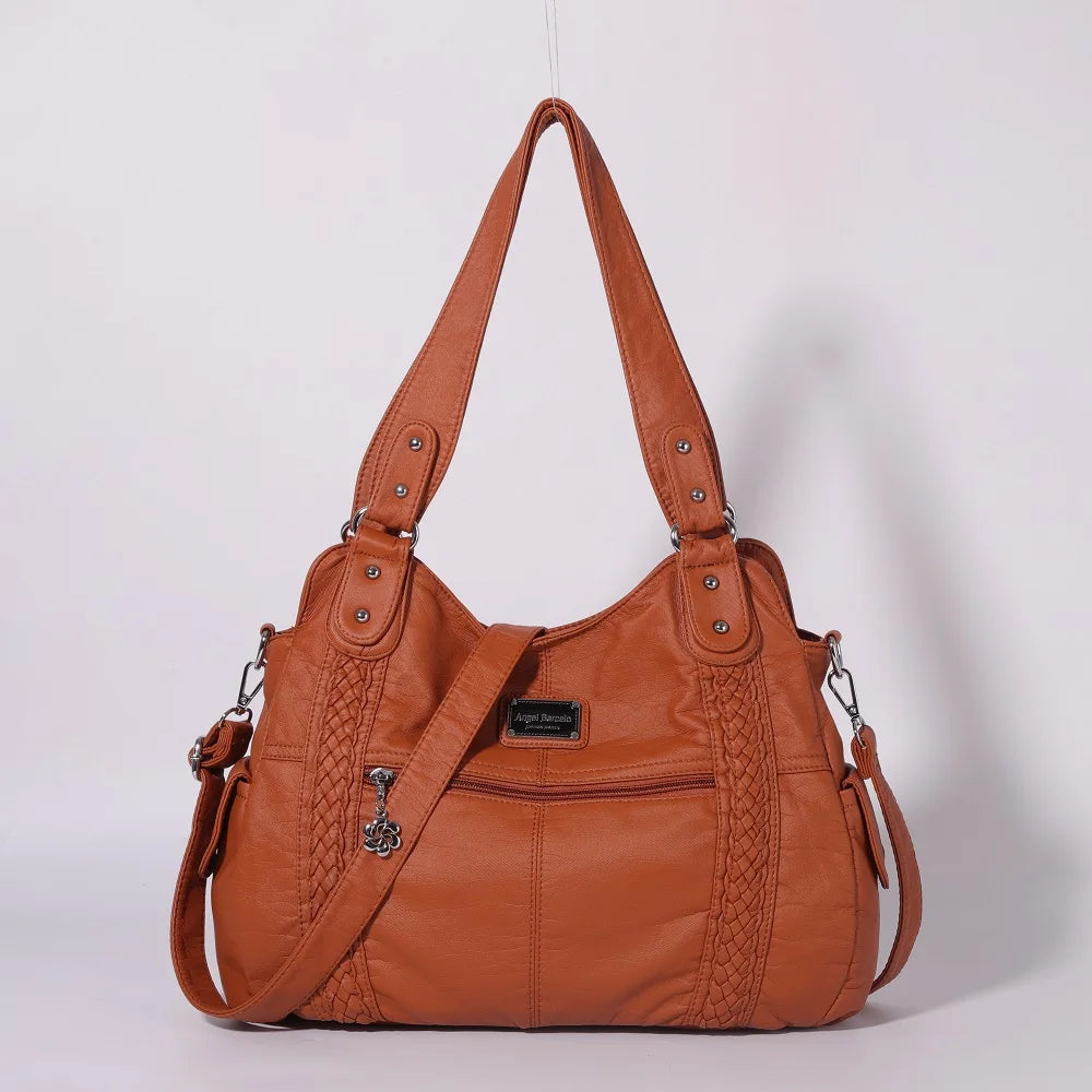 Damen-Schultertasche Aus PU-Leder Mit Reißverschluss Und Innenfächern Großes Stauraumvolumen