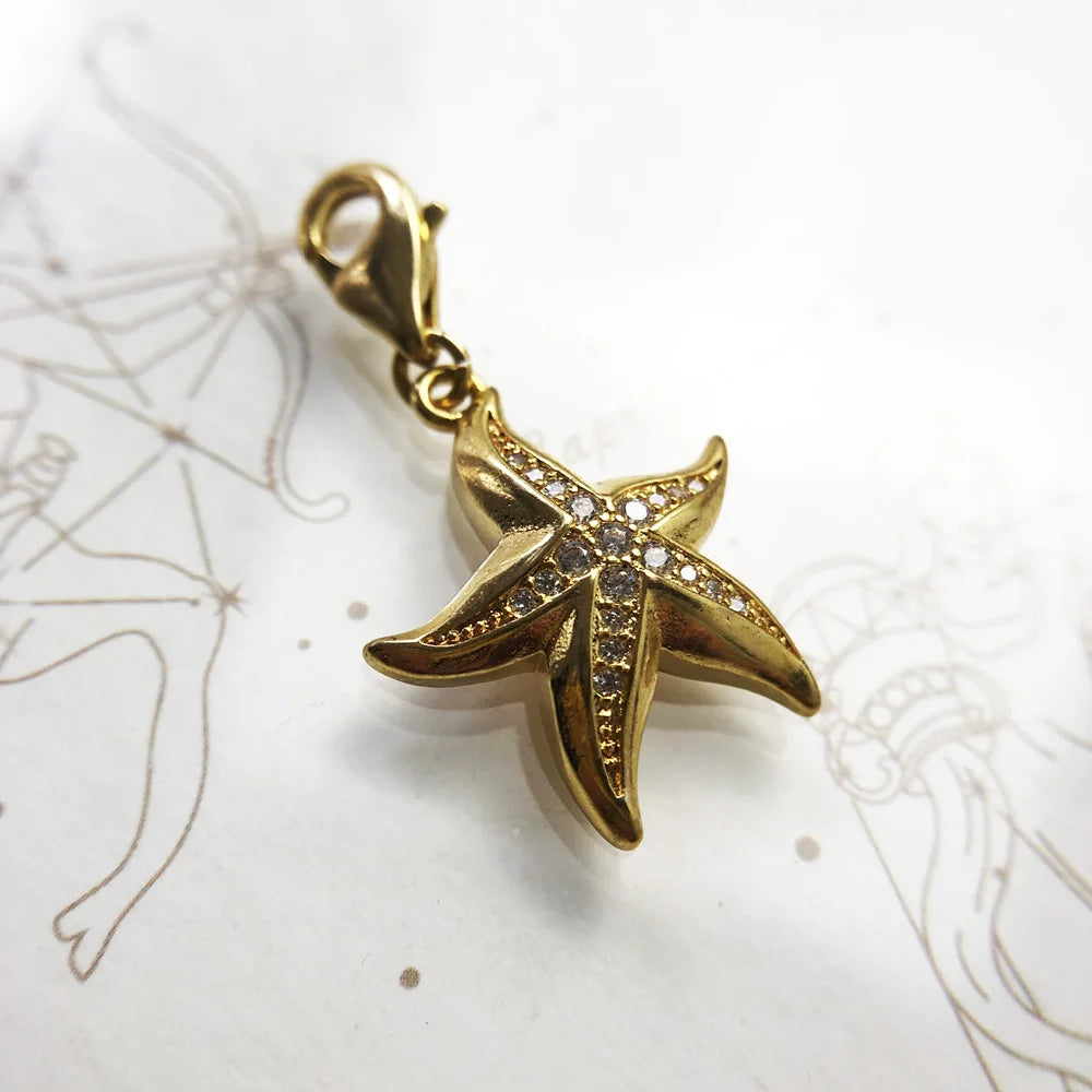 Damen-Charm-Anhänger Seestern golden Ozean trendig aus Sterlingsilber