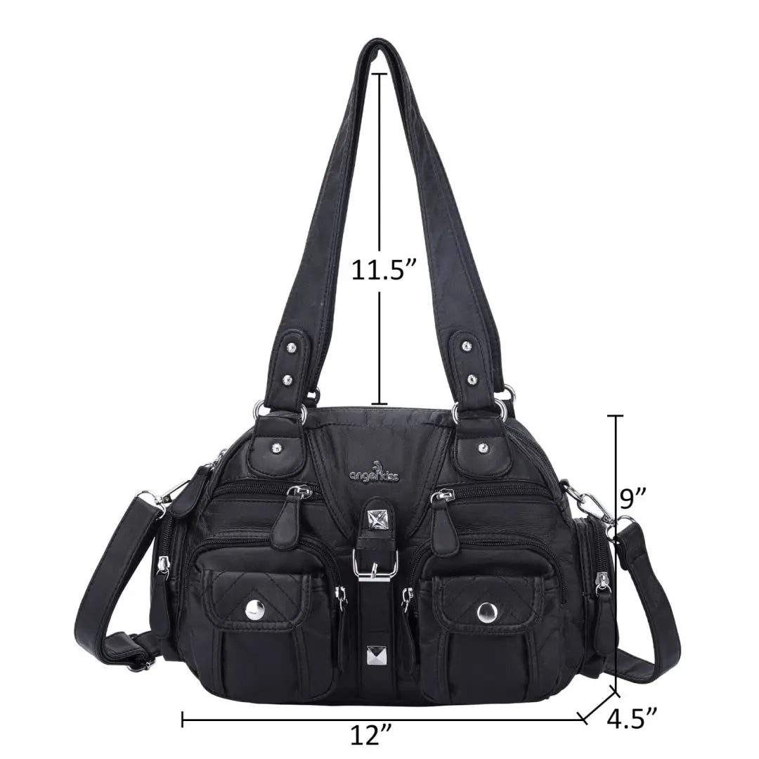 Damen-Schultertasche aus PU-Leder in kompakter Bauweise mit Angenehmer Haptik und Mehrfachfächern