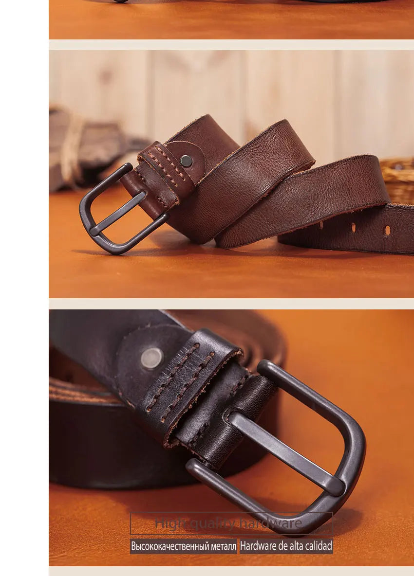 Herren Premium Echtleder-Gürtel Vintage Stiftschnalle Casual 3,8 cm Rindsleder