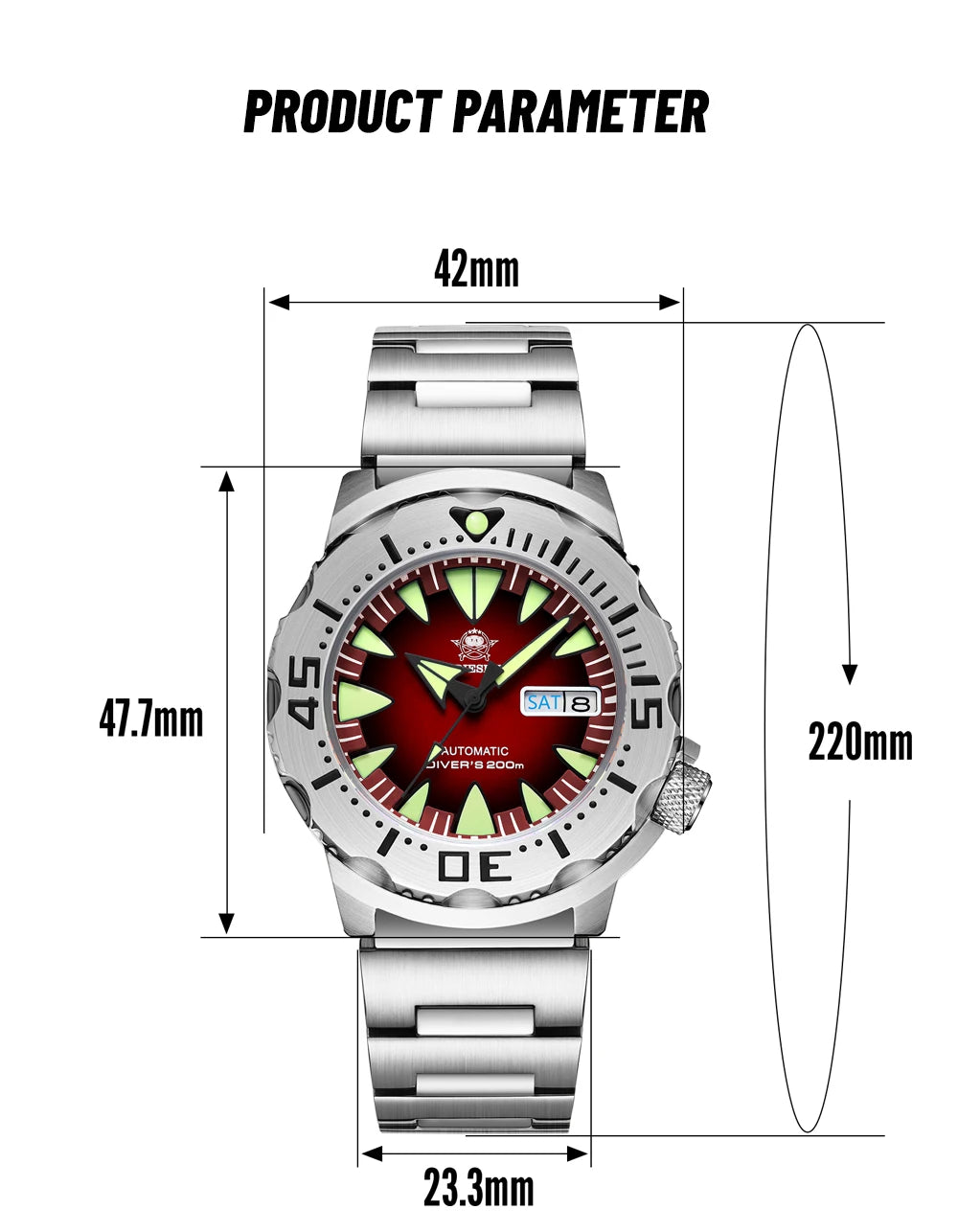 ADDIESDIVE AD2103 Men Monster Watch Luminous Sapphire Glass Blue Dial NH36 Diver 316L Stainless Steel Mechanical Watches