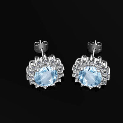Damen-Ohrstecker Aquamarin Mit Diamanten Aus 925 Sterlingsilber Großes Edelstein-Duo