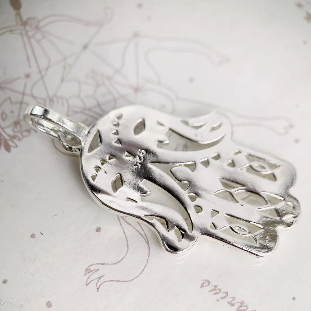 Damen-Charm-Anhänger Hand der Fatima Schutz V aus Sterlingsilber
